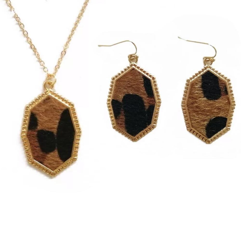 Francesca's Plated Leopard Pattern Pony Hair Jewelry Set